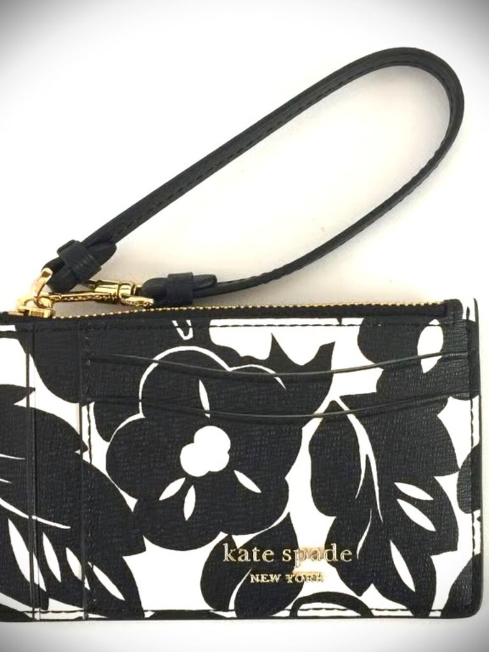 KATE SPADE Morgan Black/White Tropical Foliage Coin Card Case Wristlet